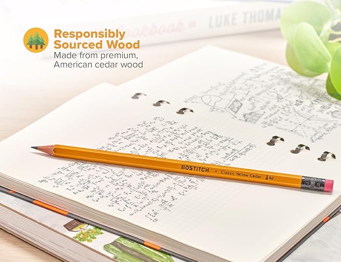 Bostitch Office Premium #2 Pencils, American Cedar Wood, Pre-Sharpened, HB Graphite, 96-Pack