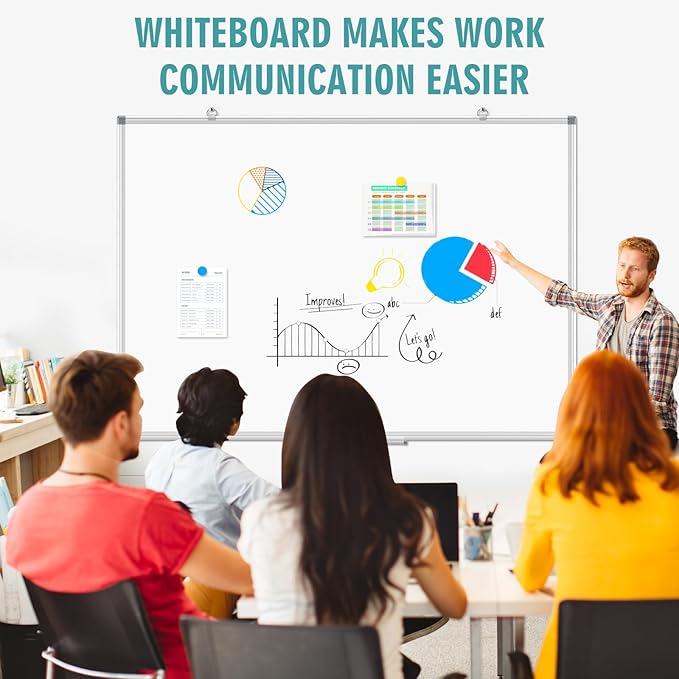 Large Whiteboard Dry Erase Board for Wall, 72"x40" Aluminum Frame Magnetic White Board with Long Pen Tray, Wall-Mounted White Board for School, Office and Home