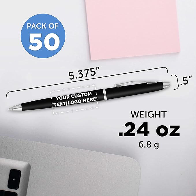 DISCOUNT PROMOS Custom Langham Ballpoint Pens Set of 50, Personalized Bulk Pack - Black Ink, Great for Office, School, Business, Tradeshows - Black