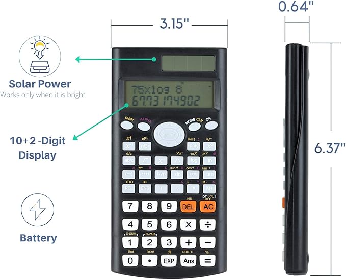 Mr. Pen Scientific Calculator - Solar Powered, 2 Line Display, Fraction & Statistics Calculations for School, College & High School Use