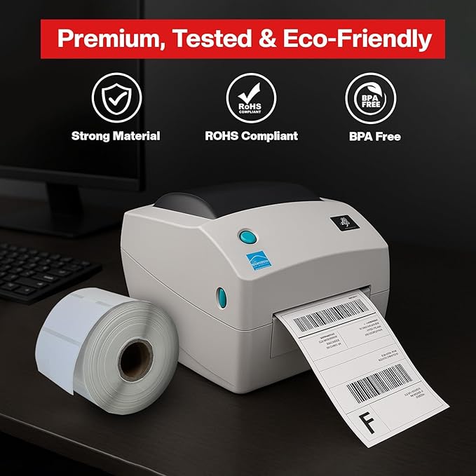 Direct Thermal Labels Roll 2-1/4" x 1-1/4",10 Rolls(10,000 Labels),Compatible with Zebra, Rollo,Eltron &TSC Label Printer,Strong Adhesive Perforated shipping labels for Packages, Barcodes & Office Use
