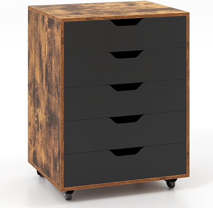 Giantex 5-Drawer Storage Cabinet with Drawers, Wheels, Rolling Lateral Filing Under Desk, Chest, 19.5" x 16" x 25.5" Office Mobile File Cabinet for Living Room, Study