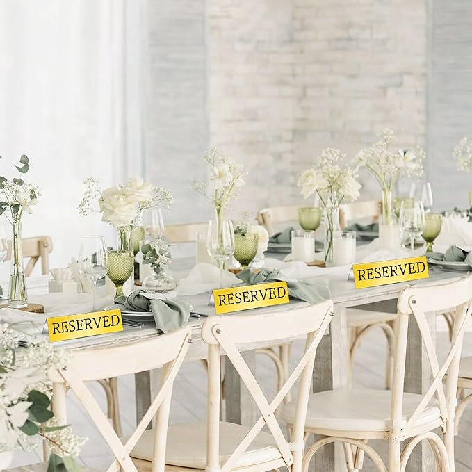 Aemygo 24 Pcs Metal Reserved Table Signs, Golden Table Top Reserved Sign for Restaurants, Double Sided Tent Guest Reservation Table Seat Sign for Wedding, Party, Ceremony, Events(5.91" x 3.15")