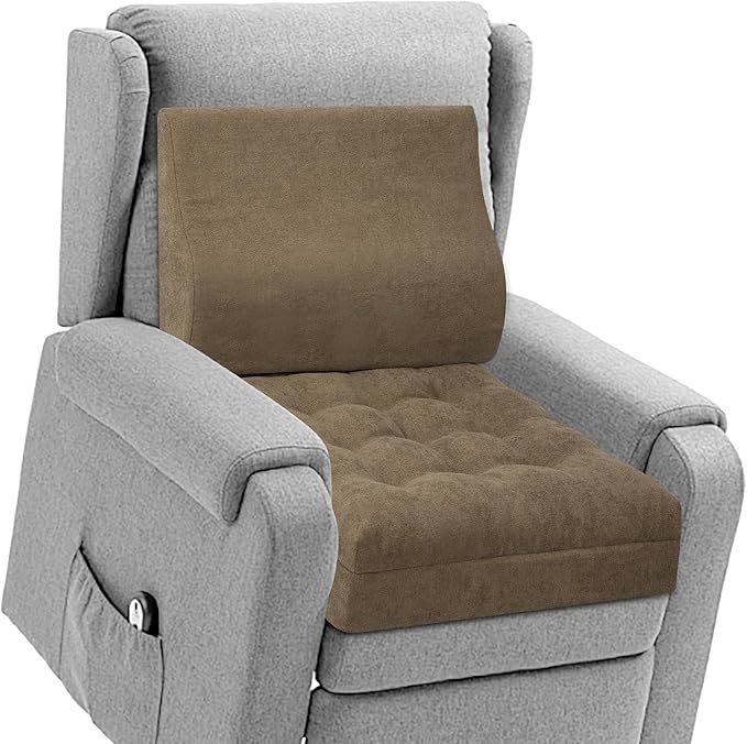 TANYOO Recliner Cushion for Elderly with Lumbar Support Pillow - 20x20x5 Inch Extra Thick Recliner Seat Cushion for Seniors Relief Back Pain and Tailbone Pain from Long Sitting Non-Slip Bottom Brown