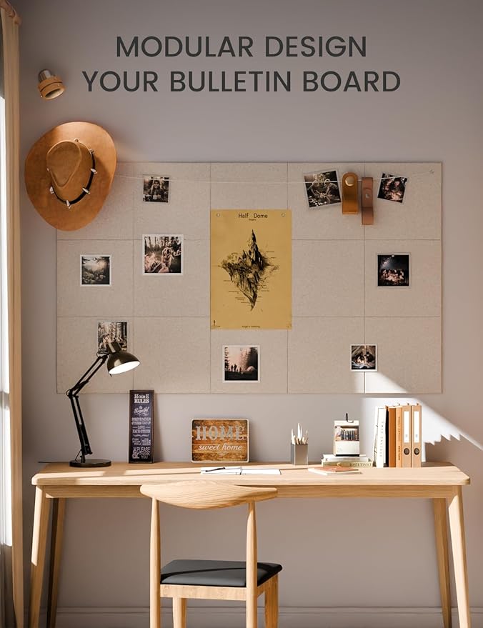 Fluxynara Large Felt Bulletin Board 36" x 24" Cork Board Alternative-6 Pack with 40 Safe Removable Adhesive Tabs, Cork Boards for Walls Cork Board for Home Office Classroom Pin Board - Oatmeal