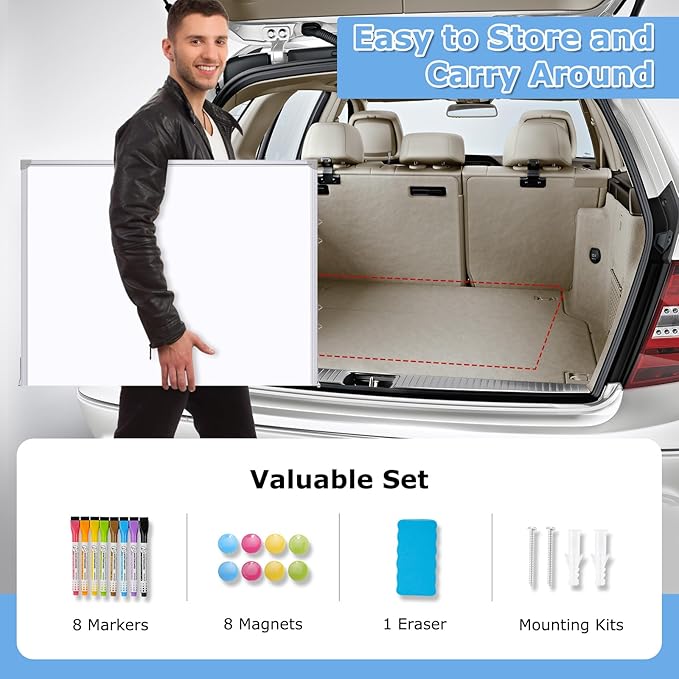 DOLLAR BOSS Large White Board 60 x 48 Inch Foldable Magnetic Whiteboard for Wall, Portable Double Sided Dry Erase Board, Aluminum Frame Message Board for School, Office, Classroom with Eraser, Markers