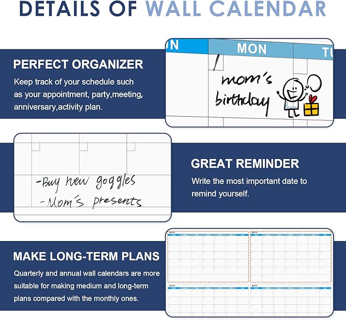 MAKELLO Large Magnetic Dry Erase Calendar Whiteboard Yearly 43" x 31" for Home, Bedroom, Office, Classroom, 12 Months