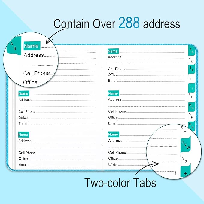 Address Book with Alphabetical Tabs, Hardcover Telephone Book, Hardback Cover Small Portable Address Book-Record Contacts, Special Dates and Internet Login Passwords, 6.1x4.7" -Blue