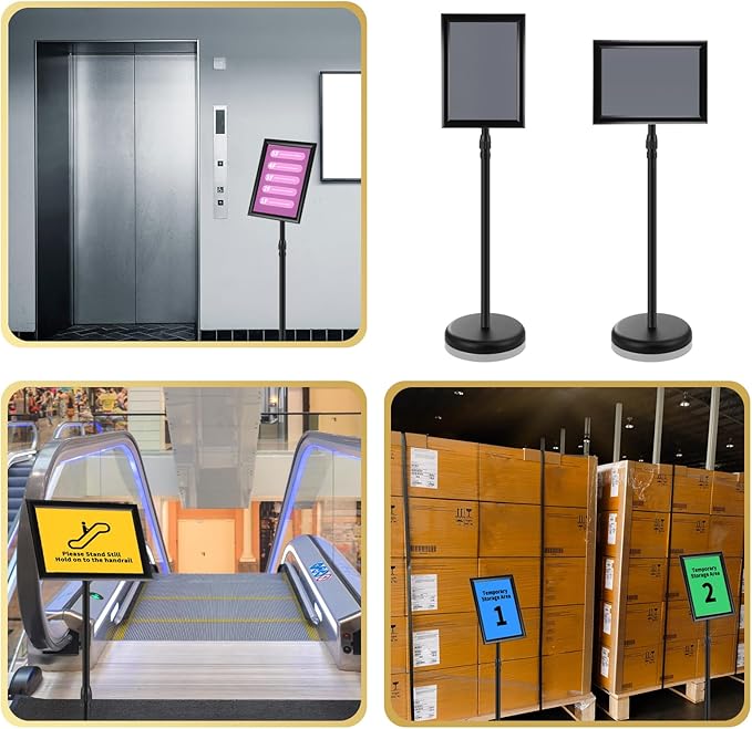 LEIFIDE 4 Pack Sign Holder Stand 8.5 x 11'' Adjustable Heavy Duty Pedestal Floor Sign Holder Poster Stand for Outdoor Indoor Advertising, Rotatable, Vertical & Horizontal View Displayed(Black)