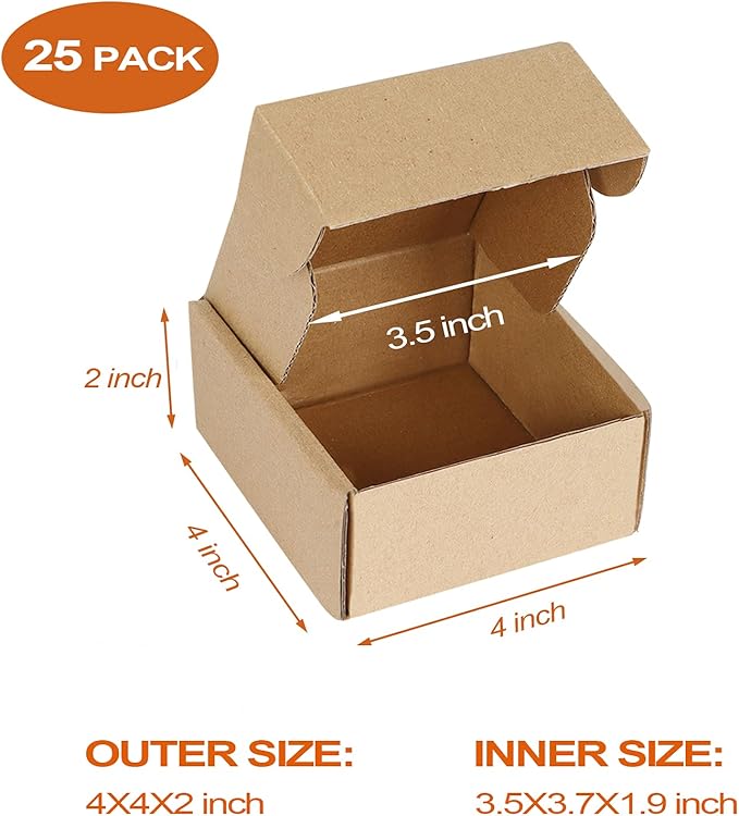 PHAREGE 4x4x2 inch Shipping Boxes Bulk 25 Pack Brown, Tab Lock Tuck Top Mailer Boxes for Packaging Small Business, Small Cardboard Gift Boxes for Wrapping Mailing Present