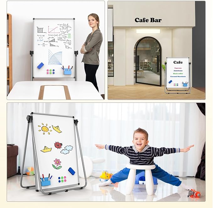 UIFER Double Sided White Board with Stand - 40x28 Portable Whiteboard Easel with Height Adjustable & 360° Rotation for Home Office Classroom, Standing Dry Erase Board for Presentation