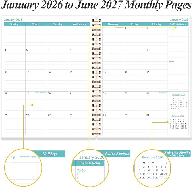 2026-2027 Planner - 18 Months Weekly & Monthly Planner from January 2026 - June 2027, Planners 2026-2027 with Elastic Closure, Inner Pocket, 8.5" x 11", Blue WaterColor