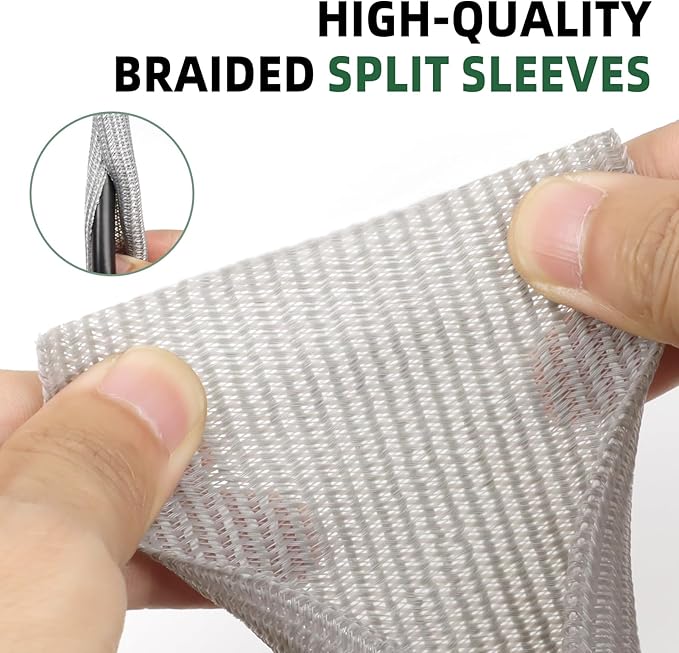 Split Wire Loom Tubing, Cable Protector Sleeve, Braided Cable Management for TV/Computer/Home Theater/Engine Bay, Cord Protectors from Pets No Chew (Grey, 1/2"-25ft)
