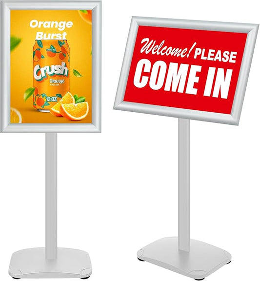 VAIIGO Heavy Duty Standing Sign Holder 11x17 Inch - Pedestal Floor Sign Stand with Weighted Base - Vertical & Horizontal View Poster/Menu Holder for Indoor/Outdoor Business Store Advertising, Silver