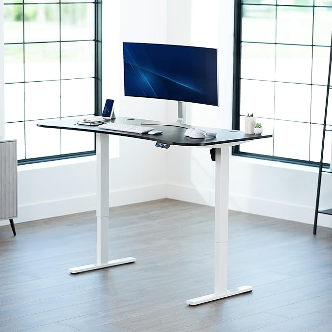 VIVO Electric 63 x 32 in Standing Desk, Memory Height Adjustment, 1B Series, Holds 220 lbs, Black Top White Frame, DESK-KIT-1W1B