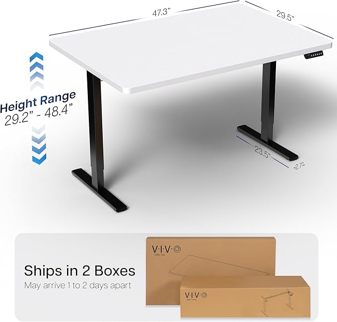 VIVO Electric 48 x 30 in Standing Desk, Memory Height Adjustment, 1B Series, Holds 220 lbs, One-Piece White Top, Black Frame, DESK-KIT-1B5W
