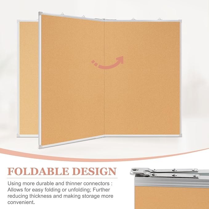 AMUSIGHT Double-Sided Large Cork Board, 60" x 36" Foldable Hanging Aluminum Framed Bulletin Board, Vision Board Pin Board Corkboards for Walls, Office, School Decor, 20 Pushpins