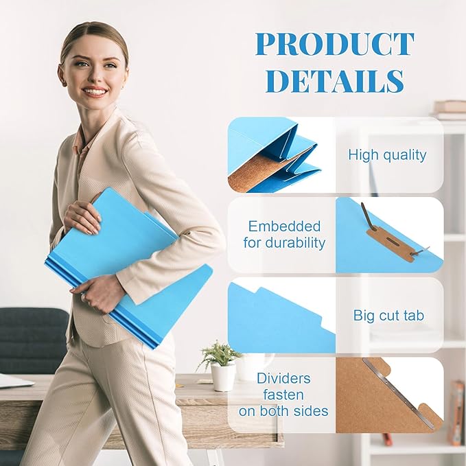 Skyygemm 60 Pcs Classification Folders Letter Size, 1 Divider Pressboard File Folder with Fasteners, Expanding File Organizer Bulk for School Teachers, Office Employee, Coworker, Staff (Blue)