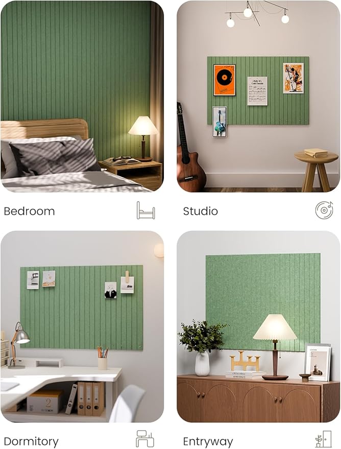 Large Felt Bulletin Board 36"x24" Cork Board Alternative - 6 Pack with 40 Safe Removable Adhesive Tabs, Cork Boards for Walls for Home Office Classroom Pin Board-Moss Green