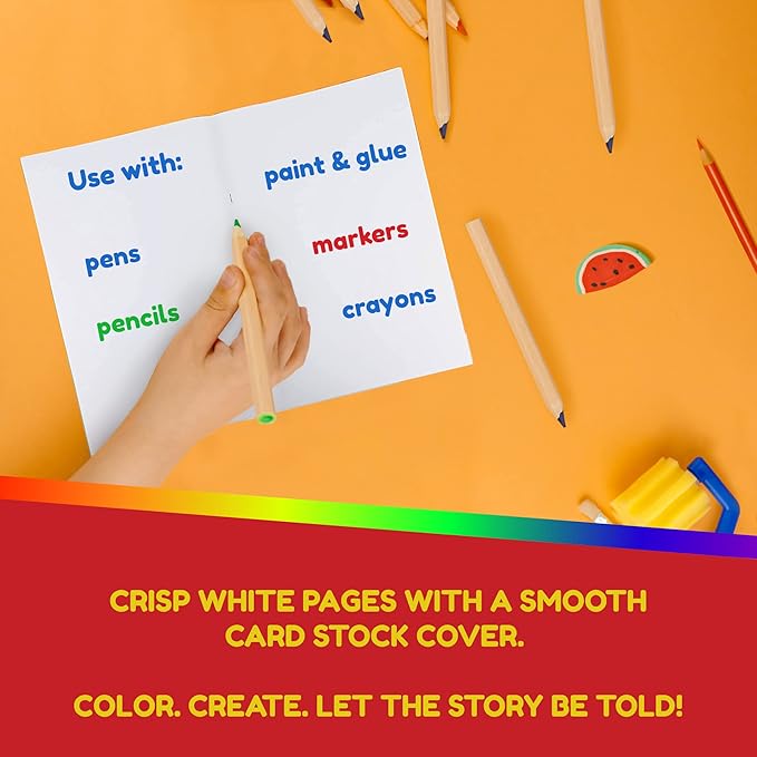 Hygloss Blank Books - Bulk 50 Pack – 5.5" x 8.5" A5 Assorted Colors – Paperback Blank Books for Kids to Write Stories, Doodle Art – Plain Drawing Sketchbook, Unlined Journal, Notebook Without Lines