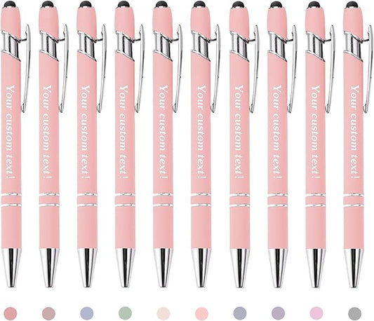 CRME Custom Pens Personalized Pen with Name Logo Engraved Metallic Customized Pen Light Pink Barrel Black Ink Click Pens Stylus Pens for Touch Screens Ideal for School Teachers Team Events