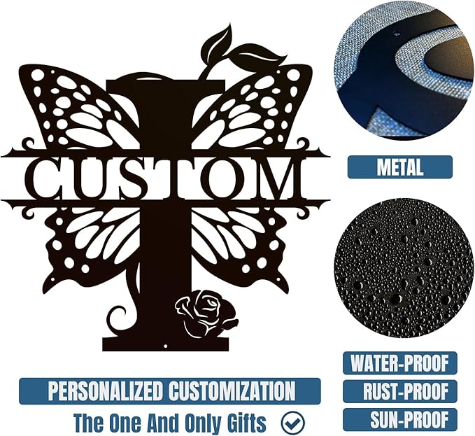 Personalized Custom Letter Name metal Signs,Custom Black Letter Monogram Wall Art Decor,Metal Signs Plaques Outdoor wall Decorative Signage (I)