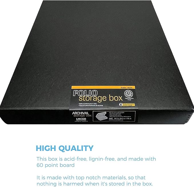 Lineco Folio Storage Box, Clamshell Design with Metal Edge. 18.5x24.5x1.75 Inches, Archival Boxboard, Preserve Photos, Cards, Magazines, Documents, Art, Ephemera, Family Records, Black, Pack of 8
