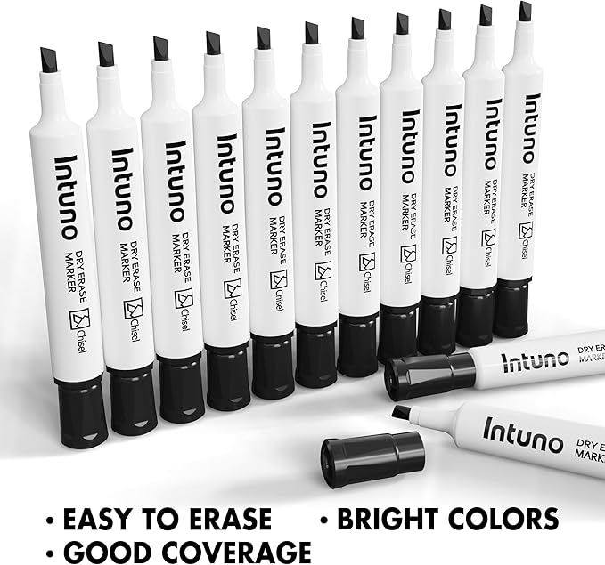 INTUNO Dry Erase Markers, 96 Count Black, Chisel tip, Low-Odor, Perfect for Office, Teaching, Meeting, Presentation, Classroom, Home