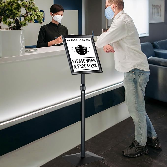 Golemas Adjustable Sign Stand for Display, with Upgraded Iron Base, Pedestal Floor Signage Stand Holder for Outdoor or Indoor Advertising (8.5 x 11, Black, 3Pack)