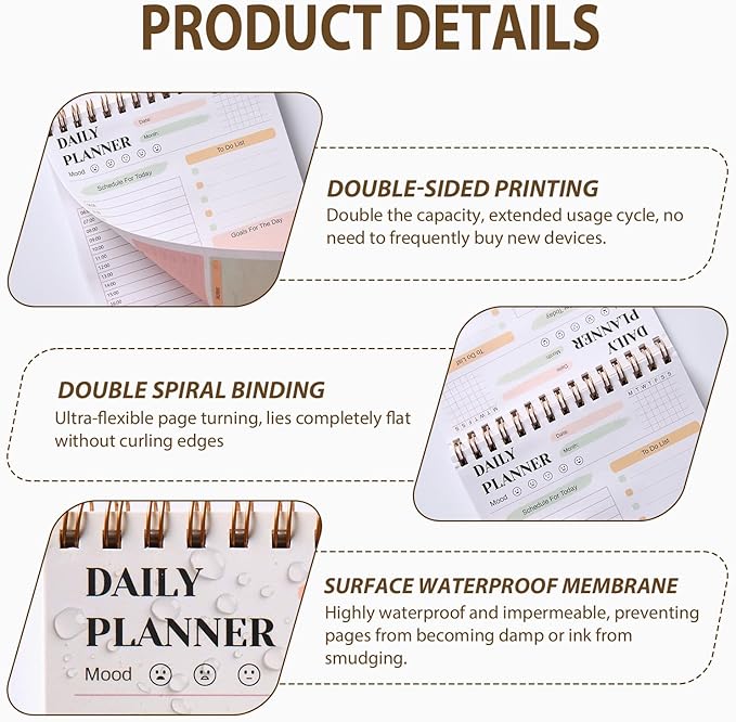 Tlenpo To Do List Notepad, 60 Sheets Daily Planner Notebook Organizer, Portable Spiral Notepad Perfect for Daily Tasks and Goal Setting, Office Products and School Supplies, 5 x 7 Inch