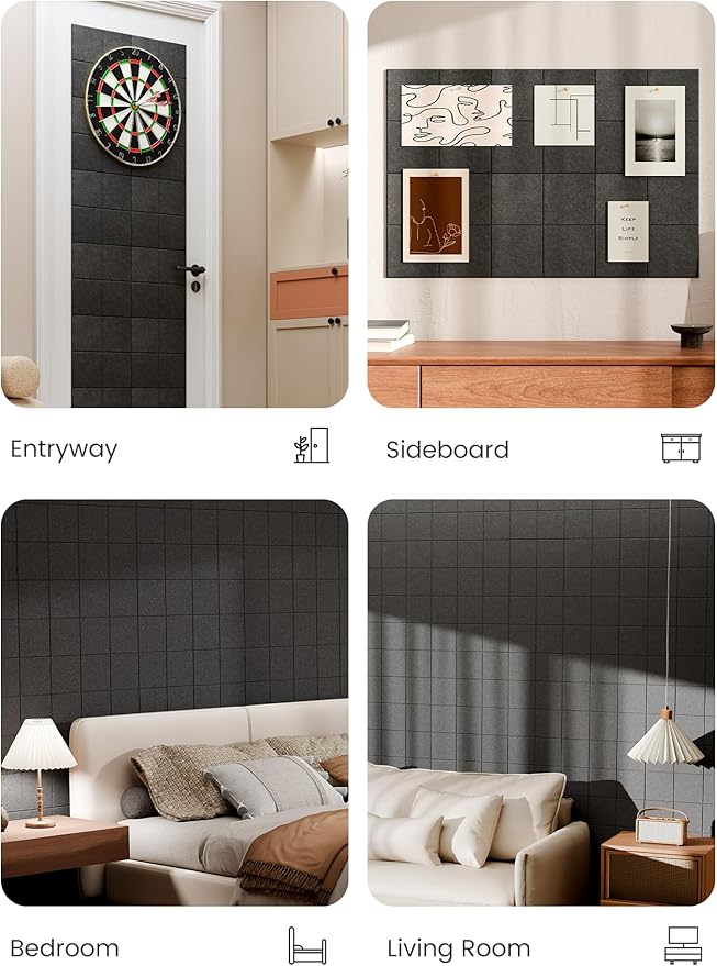 Bumusty Large Cork Board Alternative-36 x24 Felt Bulletin Board Tiles, with 30 Pushpins, 40 Adhesive Tabs, 6-Pack Slat Wall Paneling, Cork Boards for Office Push Pin Board Felt Board-Charcoal Gray
