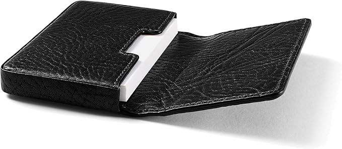 Leatherology Premium Ebony Business Card Case, Magnetic Closure ID Holder, Full Grain Leather