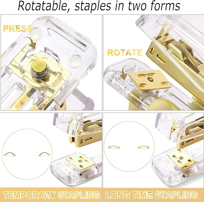 Gawsey Desk Organizers and Accessories Set with 360-Degree Rotating Pen Holder, Acrylic Stapler, Tape Holder, Staple Remover, Binder/Paper Clips Kit, Scissor and 1 Box of Staples