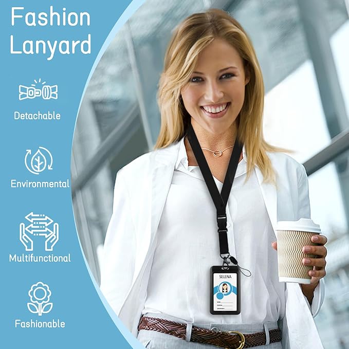 Black Badge Holder Retractable Lanyard, Lanyards for ID Badges Name Tags Vertical Card Holder, Detachable Lanyard Badge Reel Retractable, Teacher Nurse Workers Women Office Gifts