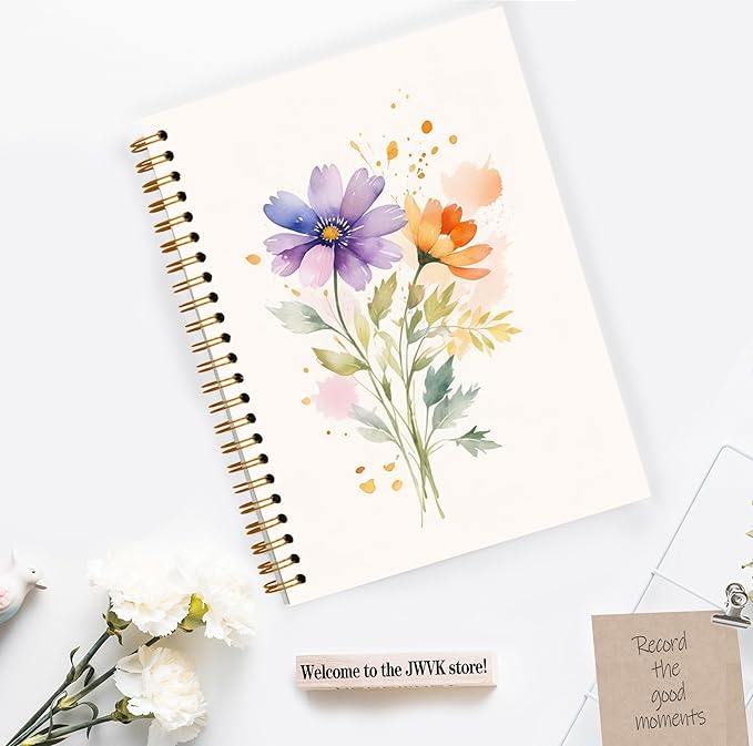 JWVK Vintage Wild Flower Botanical Plant Notebook 03,Rustic Spring Floral Cottagecore Notebook Journal for Work Office School Student Teacher,Hardcover Spiral Notebook 5.5x8.5