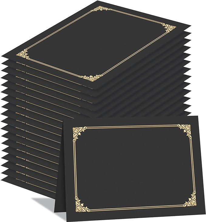 HAUTOCO 50 Pcs Certificate Holders, Black Diploma Folders Document Covers with Gold Foil Border for Letter Size 8.5x11 Cardstock, Award, Graduation