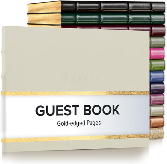 Gallery Leather Guest Book - Great for Wedding, Reception, Baby and Bridal Shower, Birthday Party and Vacation Home - 192 Lined Pages to Sign in, add Polaroid Photo - Hardcover 9x7" - Freeport Ivory