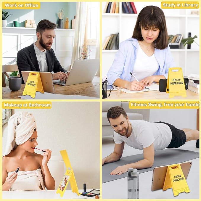 Funny Office Desk Accessories,Motivational Affirmations Office Cubicle Decor,Desk Decor,Phone Holder Mirror Acrylic Table Signs,Daily Desktop Corporate Work Humor Gifts for Coworker HR(Overachiever)