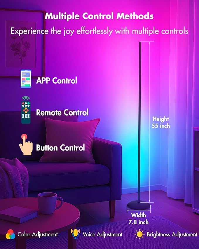 Vexinat Corner Floor Lamp - 2 Pack LED Corner Lamp with App/Remote/Button Control, Smart LED Floor Lamp with Music Sync and 16 Million Colors, Color Changing Standing Lamp for Living Room, Bedroom