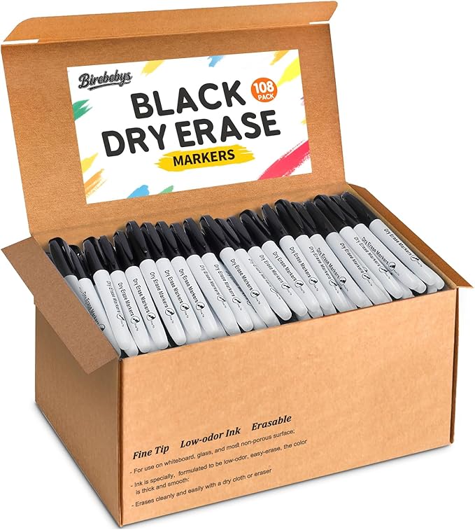 Birebebys 108 Count Dry Erase Markers Bulk, Fine Tip Whiteboard Markers for Kids Teachers, Dry Erase Pens Bulk Pack for Classroom Home, Back to School Supplies