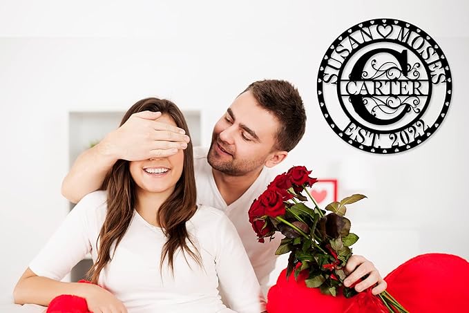 Monogram Wall Decor Personalized Metal Sign Last Name Sign Personalized Signs for Home Decor Custom Metal Signs Metal Wall Art Established Sign Family Name Sign Anniversary Wedding Gift for Couple