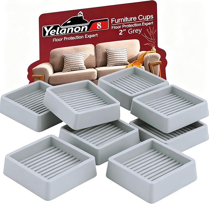 Furniture Coasters,8 Pcs 2” Furniture Caster Cups - Non Slip Furniture Pads Hardwoods Floors - Non Skid Furniture Grippers, Rubber Furniture Feet, Anti Slide Floor Protector for Bed Couch Stoppers