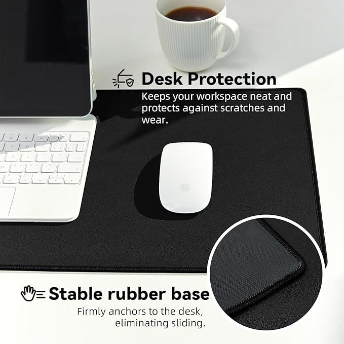 Reniteco Large Gaming Mouse Pad with Durable Stitched Edges, Non-Slip Rubber Base, Big Computer Keyboard Mouse Mat Desk Pad for Home Office Gaming Work, 31.5''x11.8''x0.12'', Black