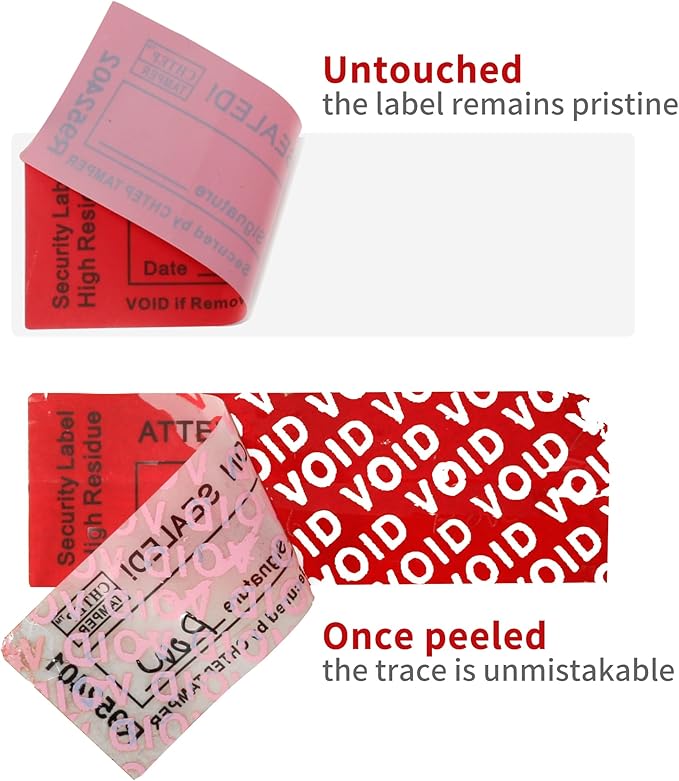 ChtepTamper 100 Pieces Total Transfer Tamper-Evident Stickers Security Labels Great for Goods Shipping,Exchange of Agency Files, Privacy Protection or More(Serial Number 0.8 * 2.4inches Red)