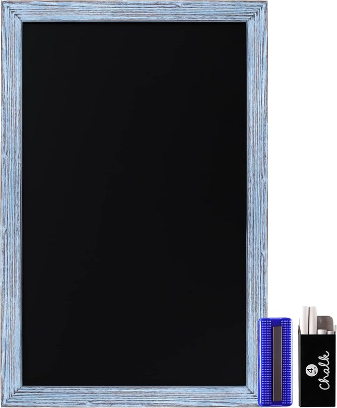 HBCY Creations Rustic Blue Wooden Magnetic Wall Chalkboard, Extra Large Size 24" x 36", Framed Decorative Chalkboard - Great for Kitchen Decor, Weddings, Restaurant Menus and More! (24" x 36")