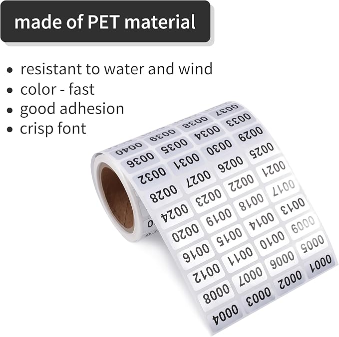 1-2000 Consecutive Number Inventory Stickers Self Adhesive Waterproof Labels Office Warehouse Numbering Classification Black Printing on Silver Sticker 0.79 x 0.38 Inch