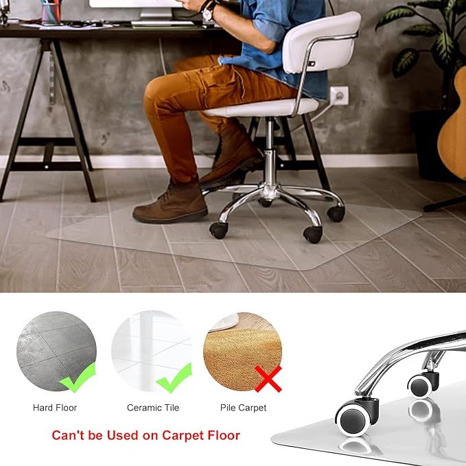 Kuyal Clear Chair Mat, Hard Floor Use, 57" x 44" Transparent Office Home Floor Protector mat Chairmats (57" x 44" Rectangle)
