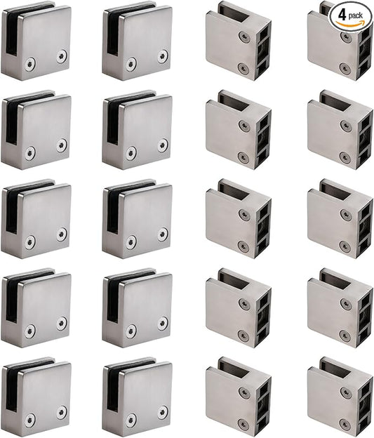 GOSURE 4PCS Adjustable Glass Shelf Bracket, 1/3"-1/2" 304 Stainless Steel, Silver-20pcs