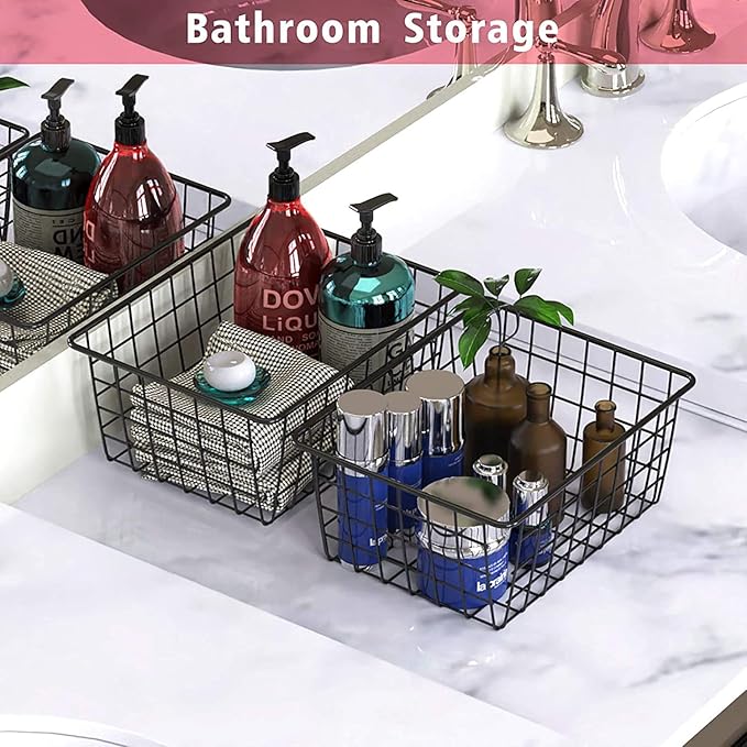 HDYOUDO Metal Black Large Wire Basket Food Storage Organizer,pantry organizers and storage for Organizing Kitchen Cabinets potato onion, 2 Pack