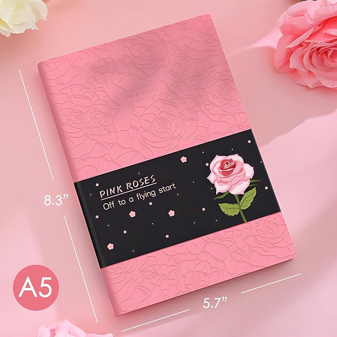 ipoul Soft Cover Journal, Rose Gifts for Women, Lined Journal Notebook, Wide Ruled Notebook, A5 Notebook 6"x8", PU Leather Softcover Notebook, Pink